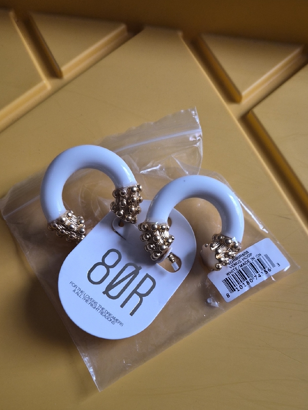 White Resin Hoop Earrings with Gold Accent 80R